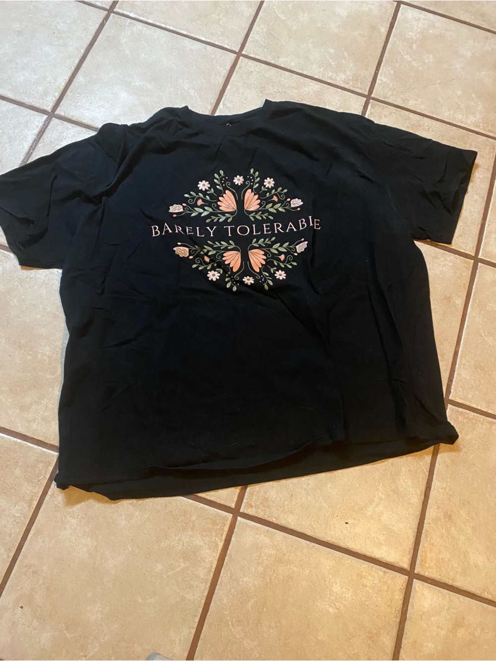 Black Graphic Tee with Floral Heart Logo